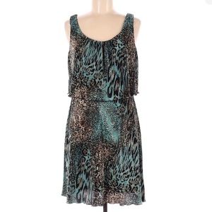 Connected. Sleeveless, aqua and brown leopard print dress. Size M